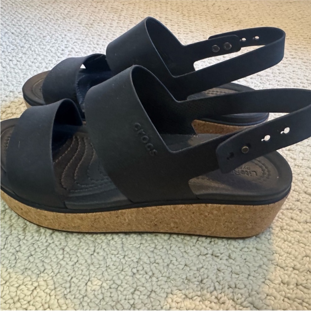 CROCS Women's Black and Tan Platform Sandals